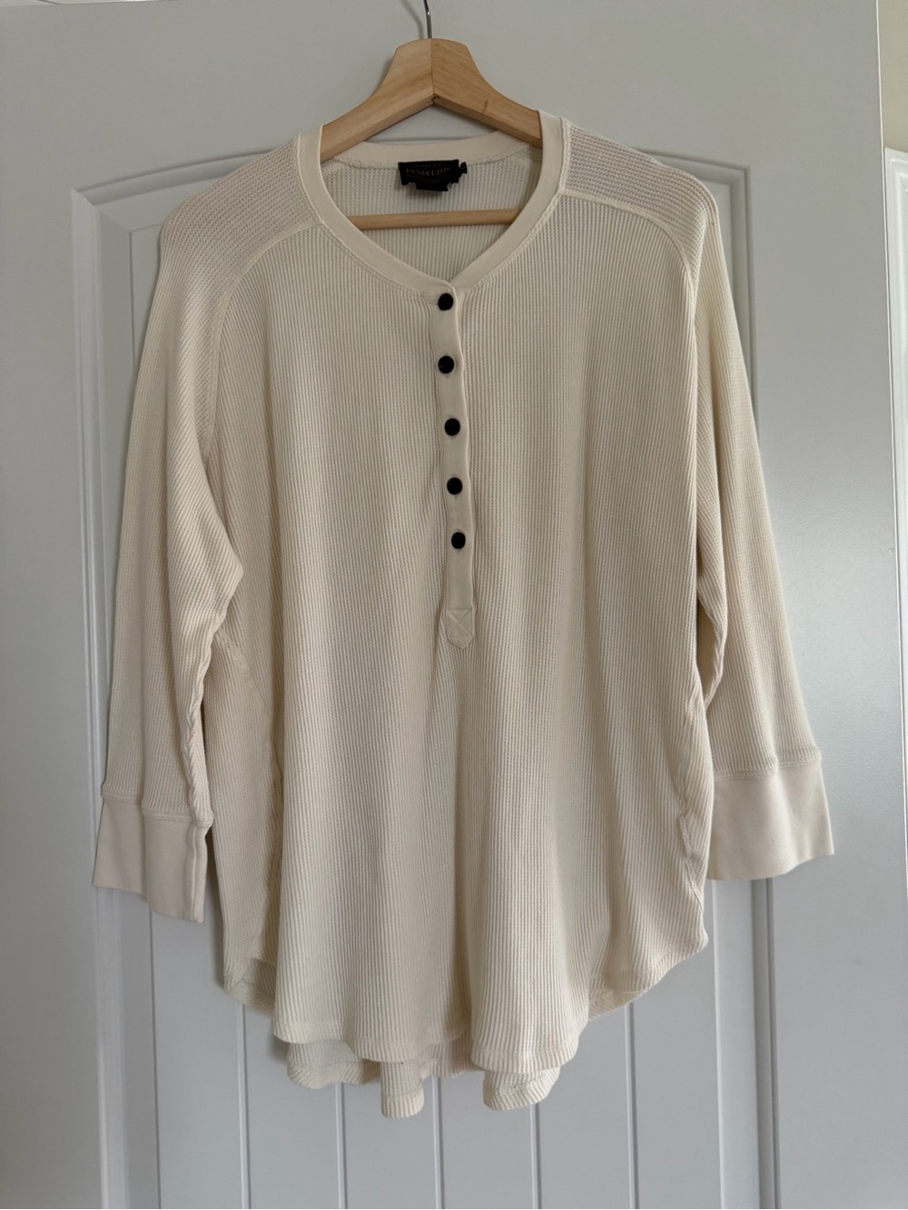 Pendleton Classic Women’s Cream Waffle Knit Thermal Henley XL Fall Layering Cozy